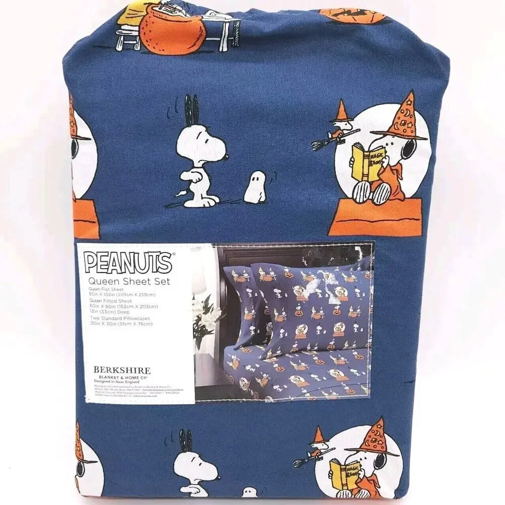 Berkshire Peanuts Halloween Starry Night Queen 4 Pc Sheet Set‎ Snoopy Woodstock